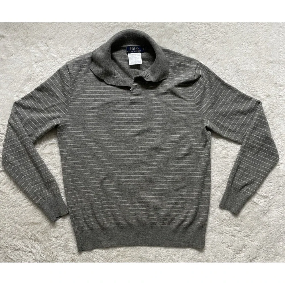 Polo Ralph Lauren Long Sleeve Polo 94% Wool Blend Striped Golf Size M